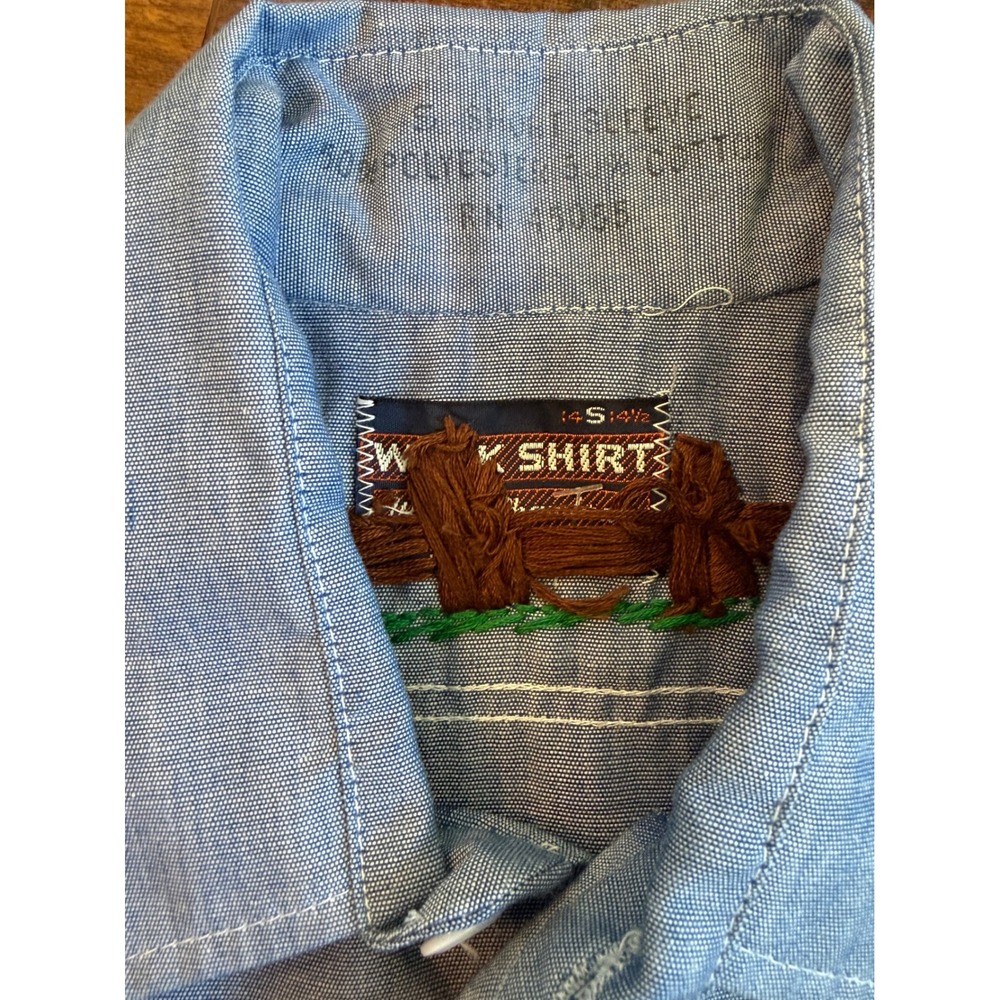 Vintage Chambray 70's American Apparel RN 45055 Work Shirt Hand Embroidered SZ S - Picture 5 of 13
